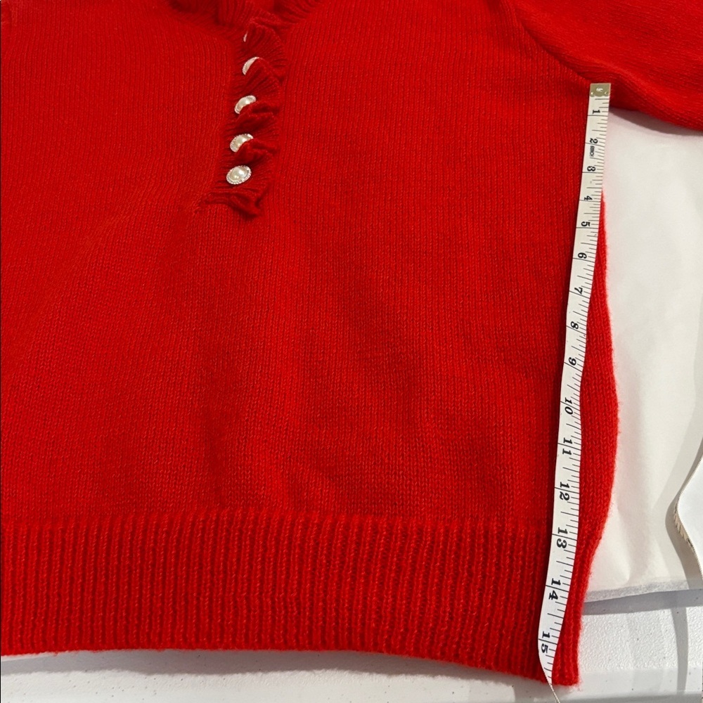 Valentine’s fluffy red sweater ruffle & button detailing ruffled cuffs sz medium - Picture 9 of 12